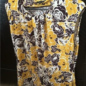 Floral Sleeveless Top - Yellow and Brown